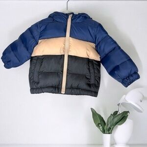 NWT Miles The Label Color block Hooded Quilted Packable Parka Navy 12 Months